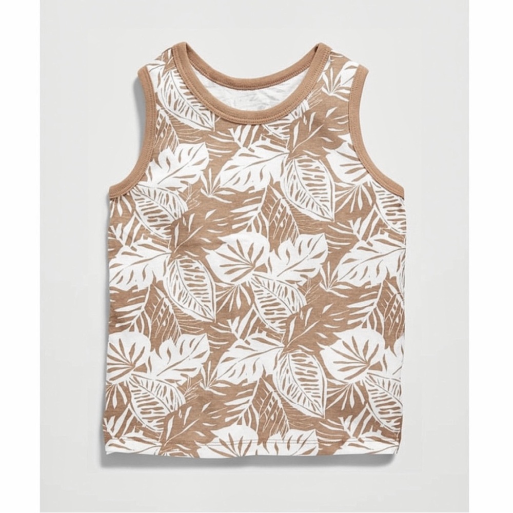 3/$15 🌸 Old Navy Toddler Unisex Jersey Tank Top Brown Tropical Palm Leaf Print